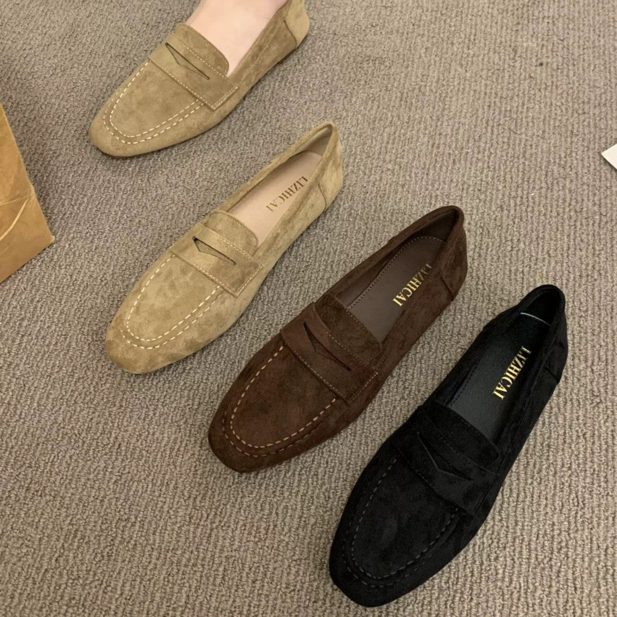 Womens Suede Slip-On Loafers