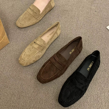 Womens Suede Slip-On Loafers
