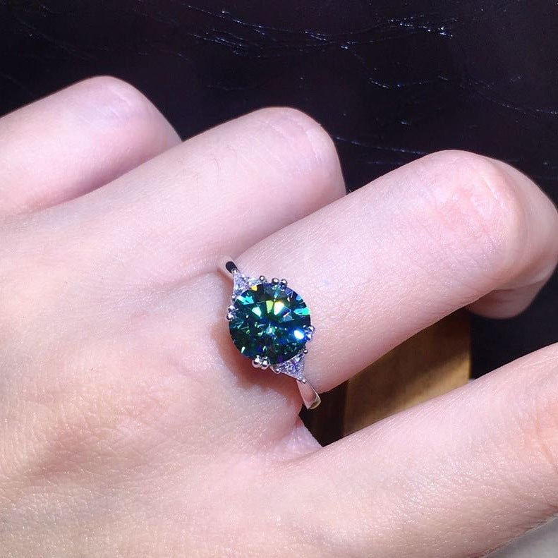 3 karaat PT950 kunstmatige blauwe en groene moissanite ring