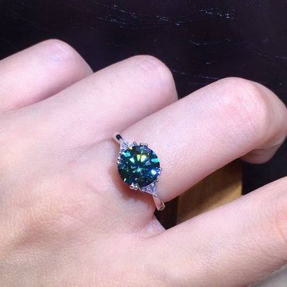 3 karaat PT950 kunstmatige blauwe en groene moissanite ring
