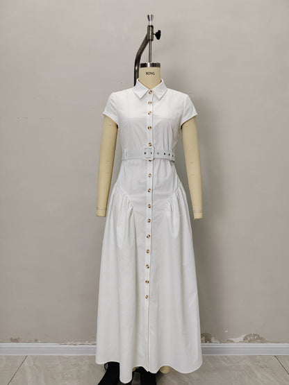 Elegant Lapel Single-Breasted Long Dress