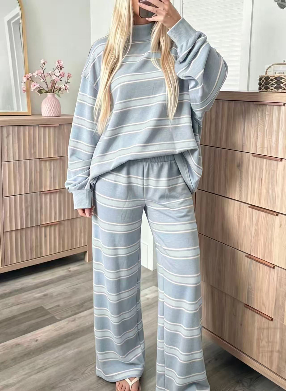 Women's Striped Tracksuit Two-Piece Set Long Sleeve Casual Pants Suit
