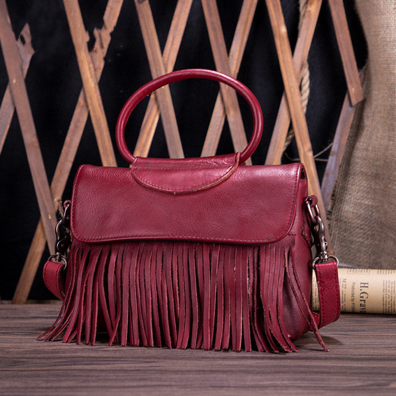 Retro schoudertas van gelooid rundleer