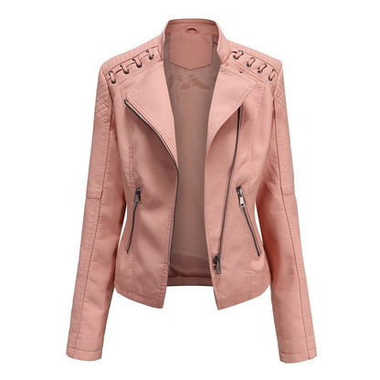 PU-leren korte slim fit damesjack met ritssluiting