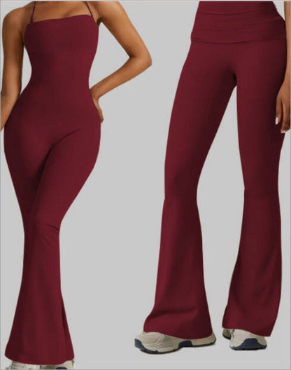 Quick Dry Yoga Fitness Suit with High Waisted Flared Pants