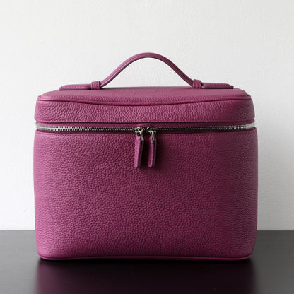 Large-capacity top-grain cowhide hand-held cosmetic bag for storage