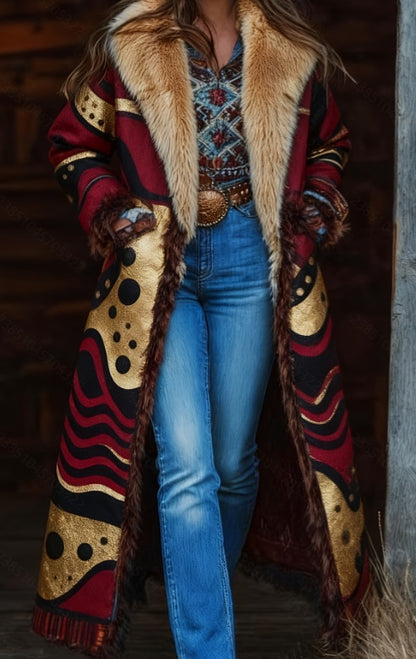 Retro Warm Printed Long Coat