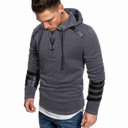 Heren hoodie met leren details