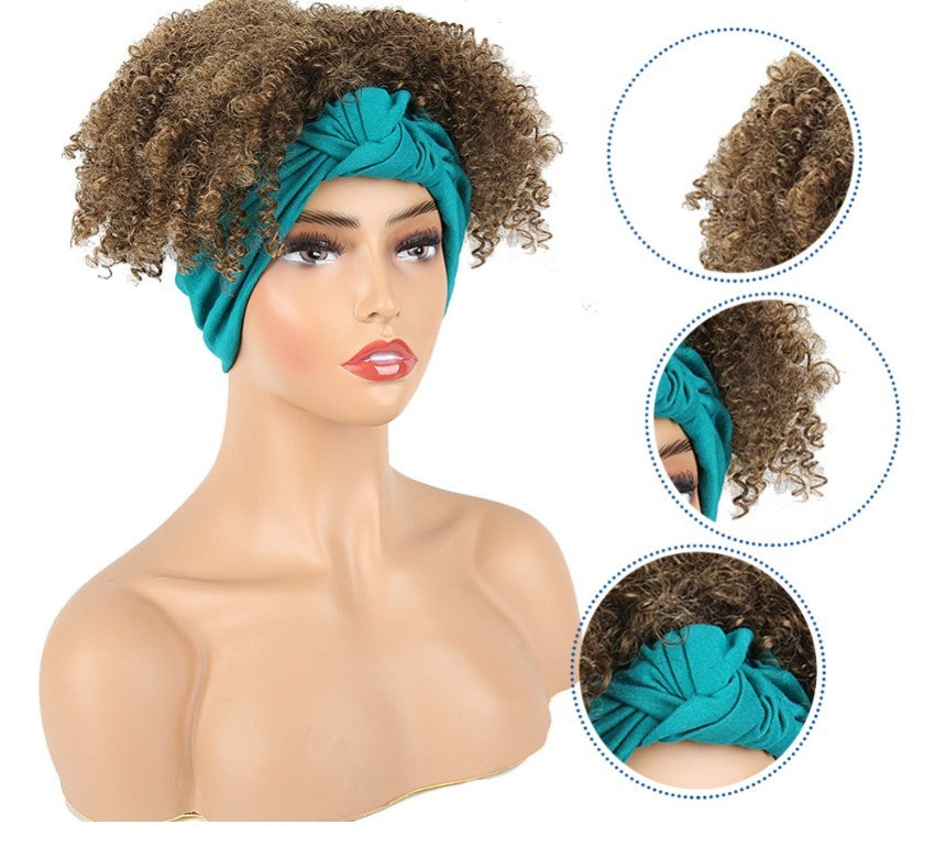Synthetic fluffy short curly hair headband wig