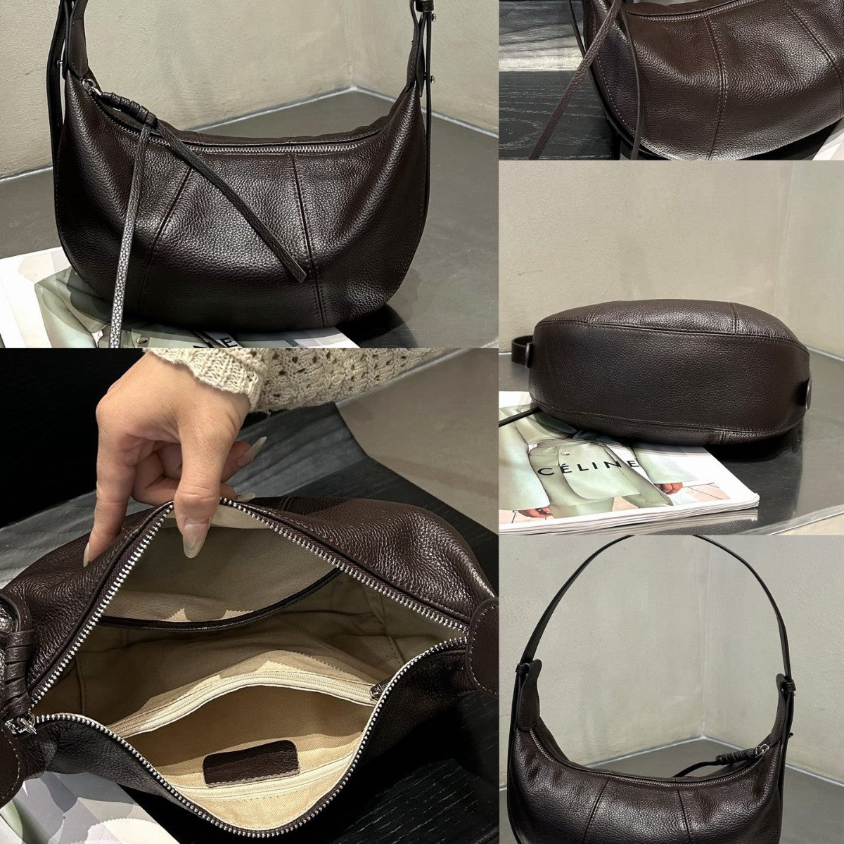 First-Layer Cowhide Crossbody Dumpling Bag