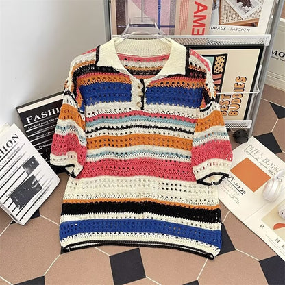 Summer collar loose casual polo shirt top