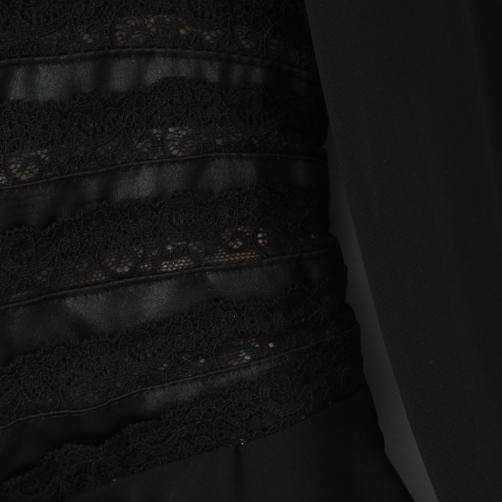 Sweet black long sleeved chiffon ruffle hem top
