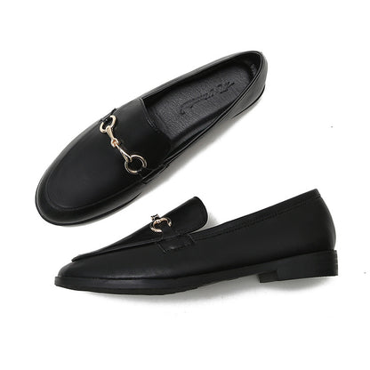 Small leather shoes for women British shoes 2025 Spring and Autumn new versatile slip-on flat retro plus size women's shoes 41-43
