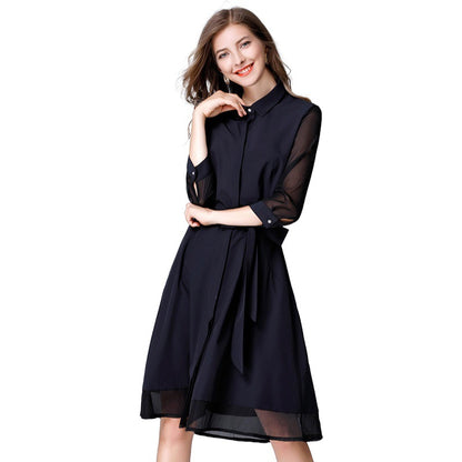 Clearance breasted dress Spring and Autumn new simple stitching cardigan dress plus-sized plus size 100.00kg