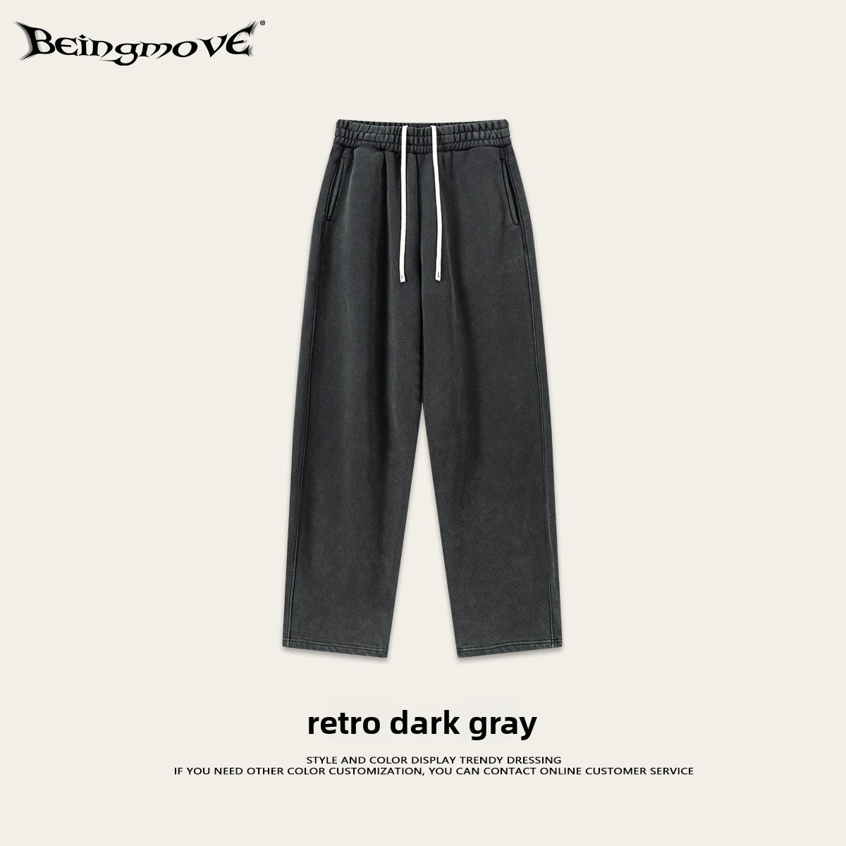 Retro Washed 400g Fleece Lined Curved Cut Straight Leg Sweatpants for Men