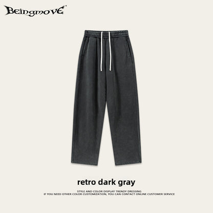Retro Washed 400g Fleece Lined Curved Cut Straight Leg Sweatpants for Men