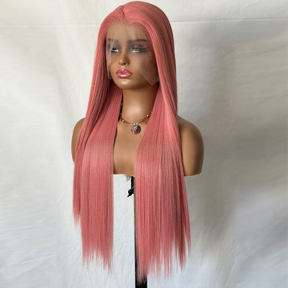 Front lace pink long straight hair