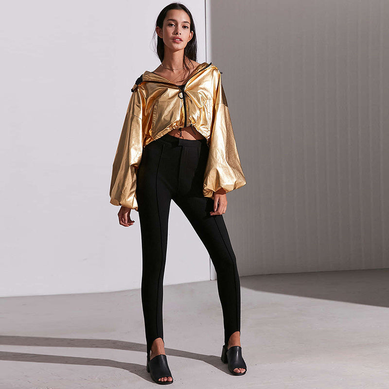 Amerikaanse eenvoudige metalen lantaarnmouwen goudkleurige capuchonjas