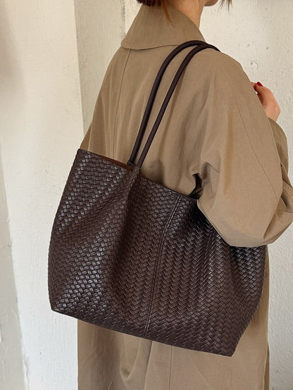 Cross-border 2026 New Autumn Niche Simple Woven Shoulder Handbag for Women, Daily Casual Large Capacity Tote Bag