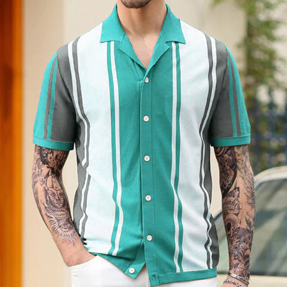Summer patchwork contrasting knit shirt with lapel business polo shirt Father's Day gift