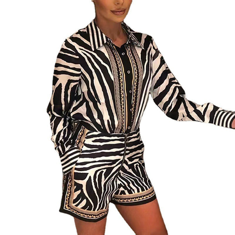 European and American black and white striped chiffon jumpsuit