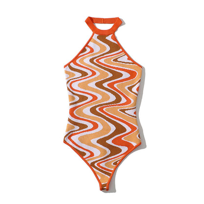 Water ripple knitted jacquard jumpsuit