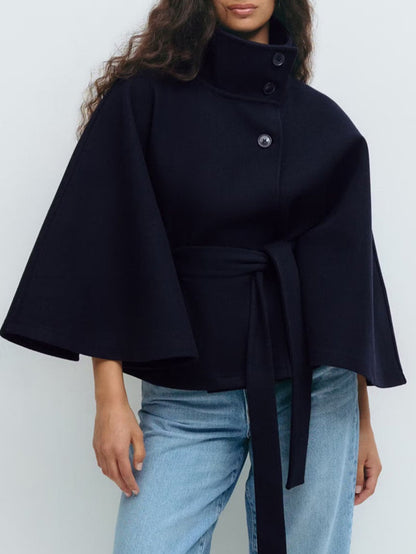 Elegant Stand Collar Cape Windbreaker Jacket