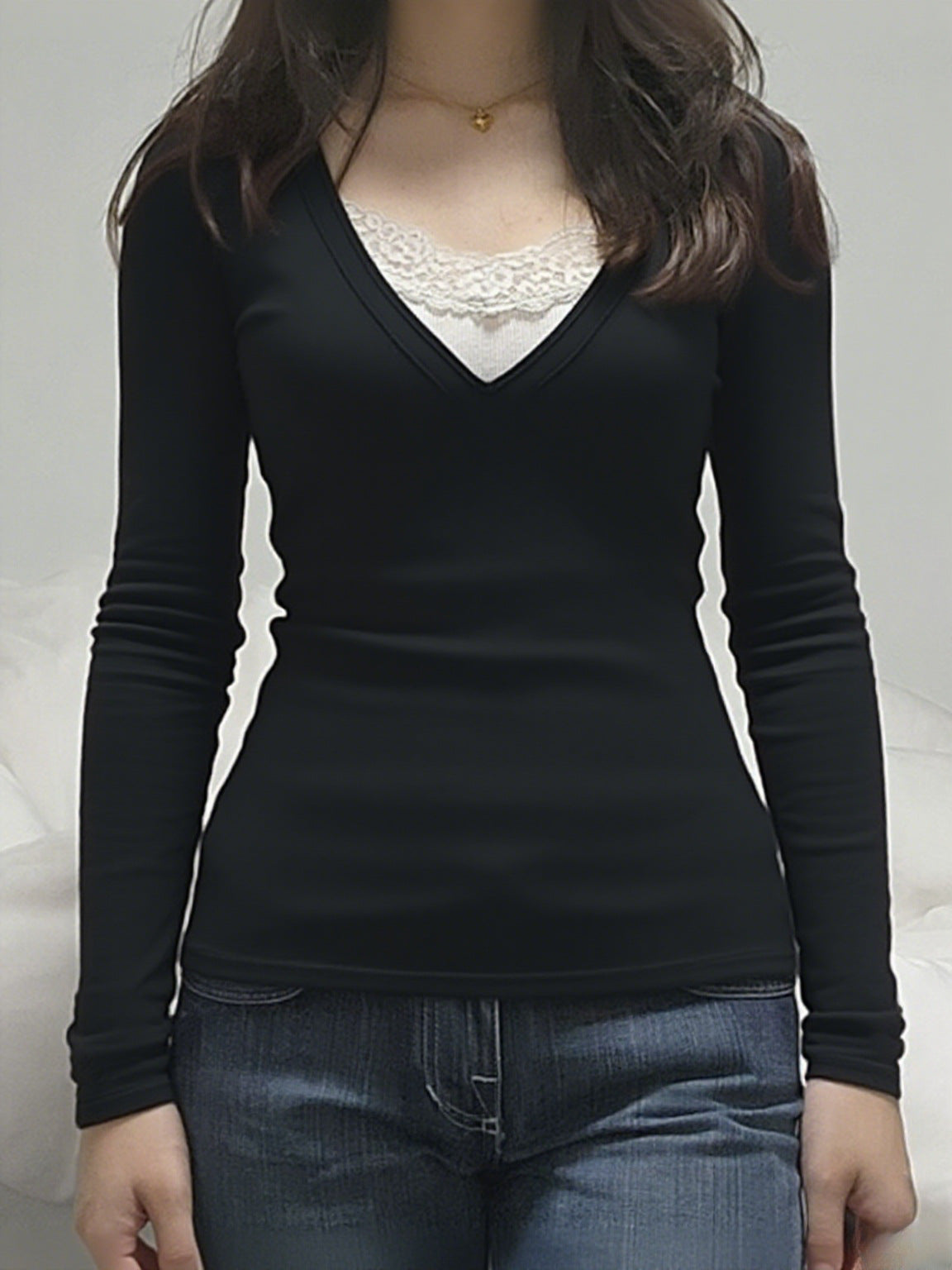 Womens Lace Detail Slim Fit Long Sleeve Shirt