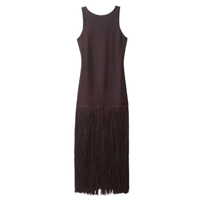 Retro jurk met kwastjes en open rug