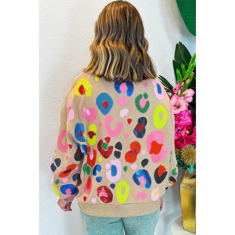 Luipaardprint bedrukte ronde hals sweatshirt