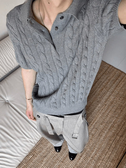 Retro Cable Knit Polo Shirt