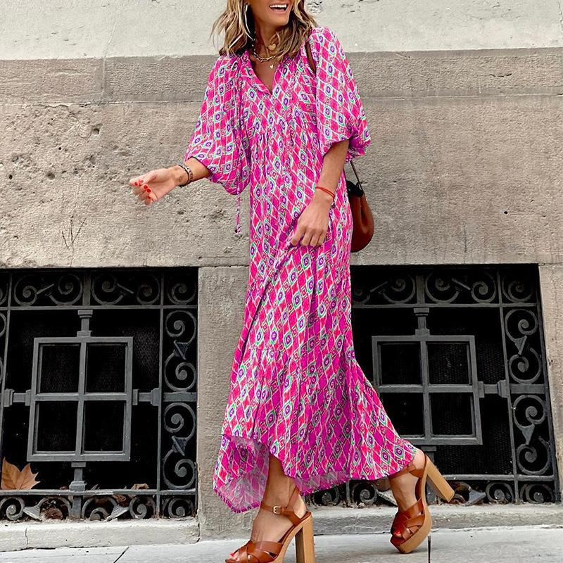 Geometric Collage Puff Sleeve Dress