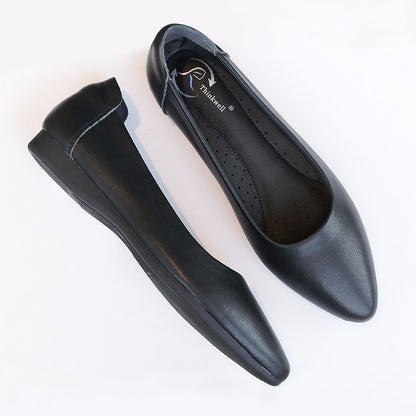 Genuine Leather pumps Women's Flat shoes 2023 new spring and autumn pointed black leather shoes work shoes small size and plus size women's shoes