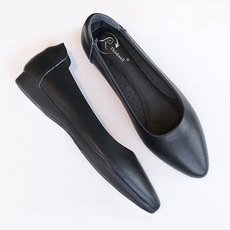 Genuine Leather pumps Women's Flat shoes 2023 new spring and autumn pointed black leather shoes work shoes small size and plus size women's shoes