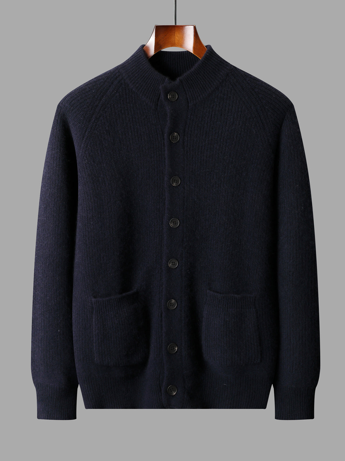 Men's Pure Cashmere V-Neck Cardigan Sweater Solid Color Long Sleeve Buttoned Knitwear