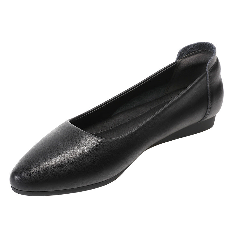 Genuine Leather pumps Women's Flat shoes 2023 new spring and autumn pointed black leather shoes work shoes small size and plus size women's shoes