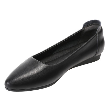 Genuine Leather pumps Women's Flat shoes 2023 new spring and autumn pointed black leather shoes work shoes small size and plus size women's shoes