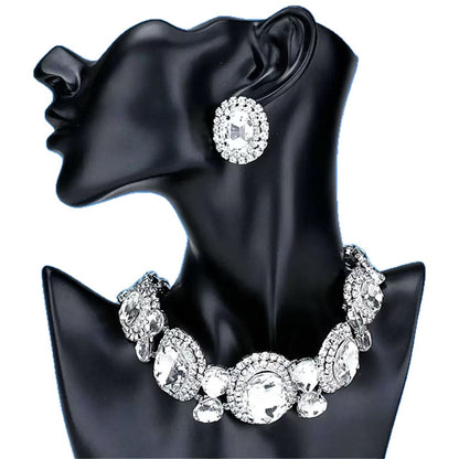 Crystal Circle Earrings and Necklace Set