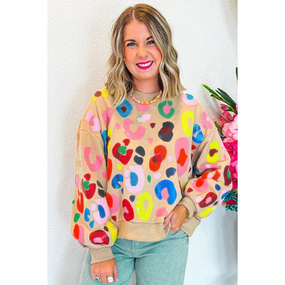 Luipaardprint bedrukte ronde hals sweatshirt