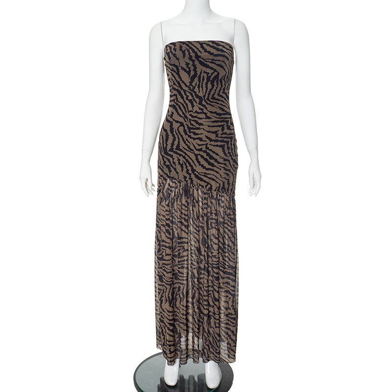 Women's Printed Tube Top Sleeveless Slit Dress