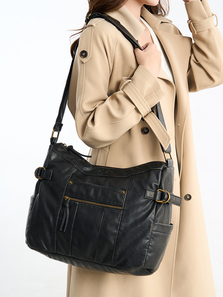 Lady's water-resistant soft leather shoulder bag