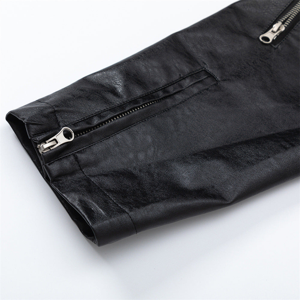 Amerikaanse PU-leren spijkerjas met stiksels