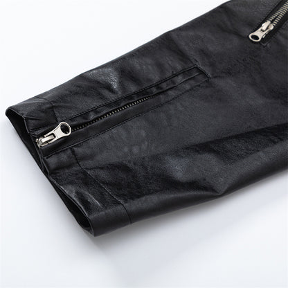 Amerikaanse PU-leren spijkerjas met stiksels