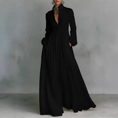 Elegant Pleated Lantern Sleeve Dress