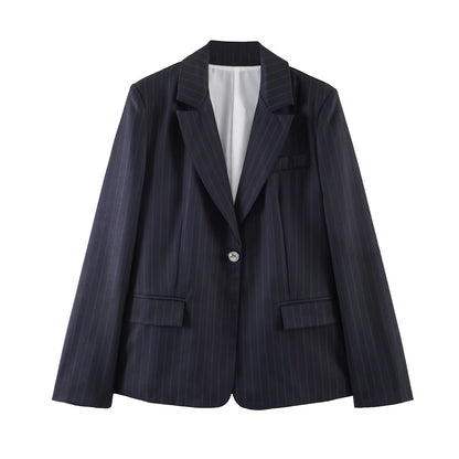 Casual notched lapel slim striped suit jacket