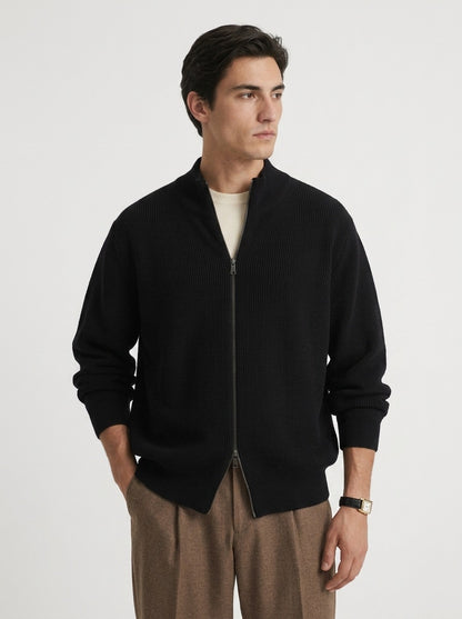 Stand Collar Zip Up Knit Sweater for Men