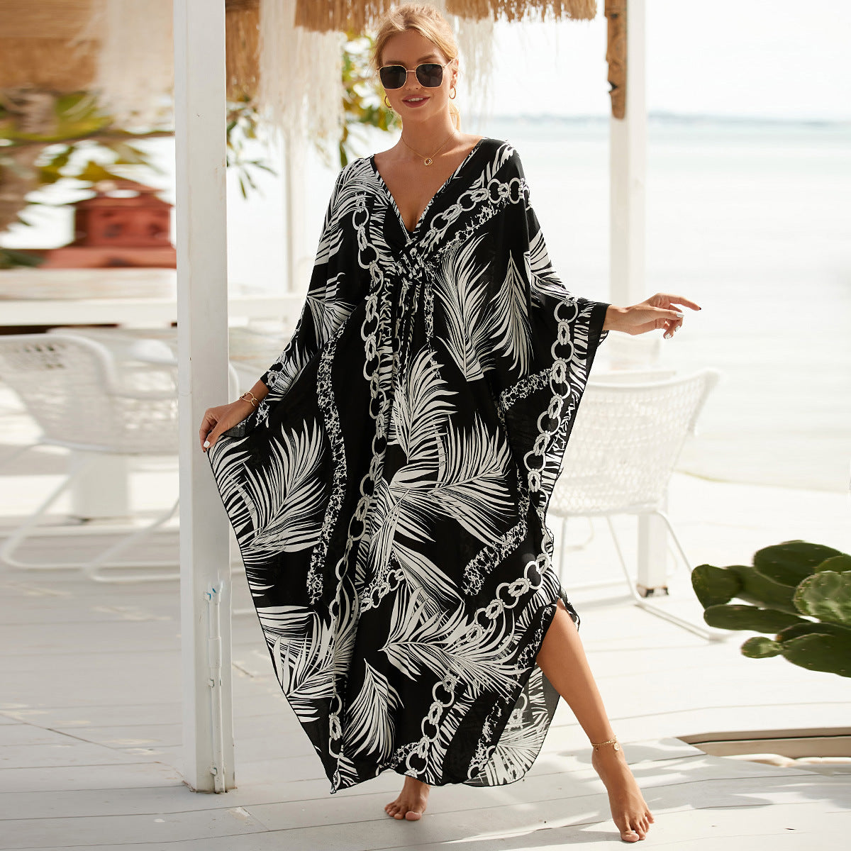 Loose Beach Cover Up Dress with Sun Protection