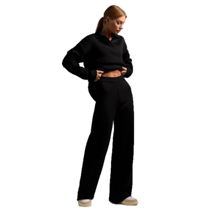Women's casual long-sleeved solid-color sports outfit