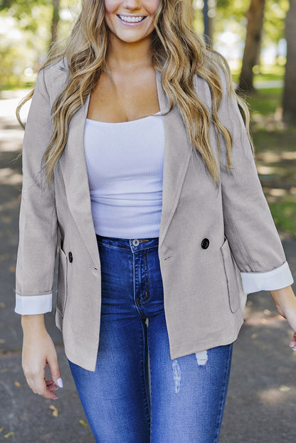 Apricot Buttoned Lapel Collar Blazer with Pocket