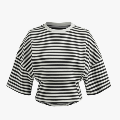 Zomerse t-shirt met ronde hals wijde 3/4 mouwen en strepen